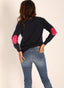 Women's Navy Blue V-neck Sweater with Elbow Patches 