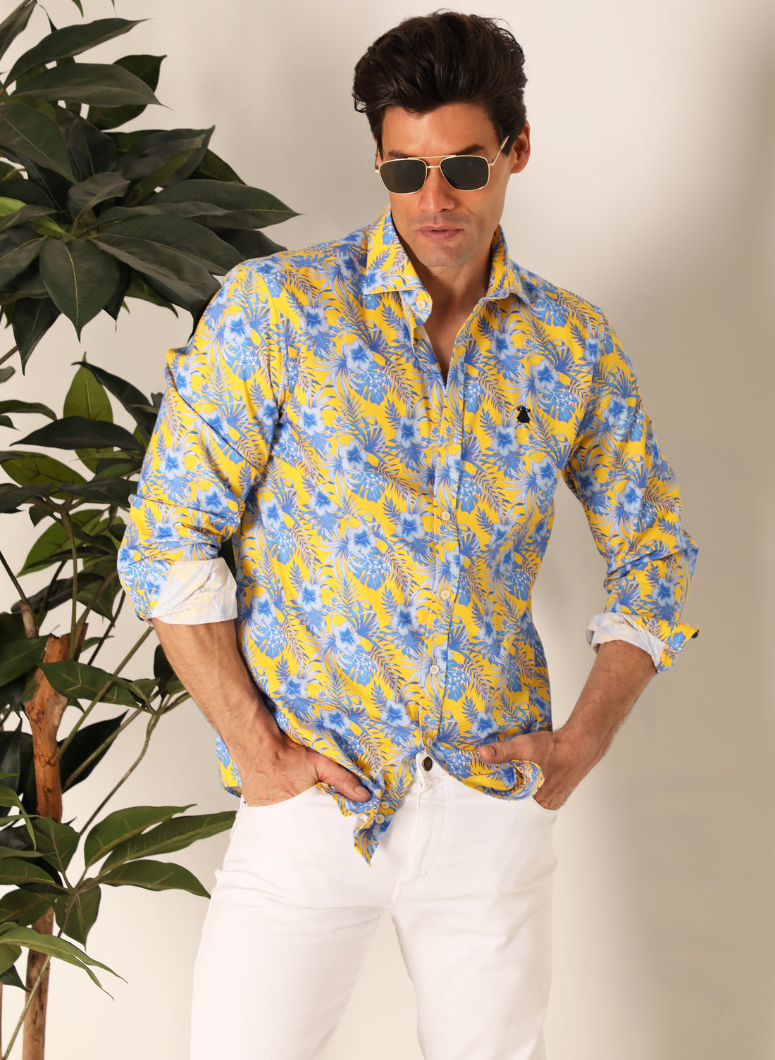 男士 Albero 藍色花朵襯衫