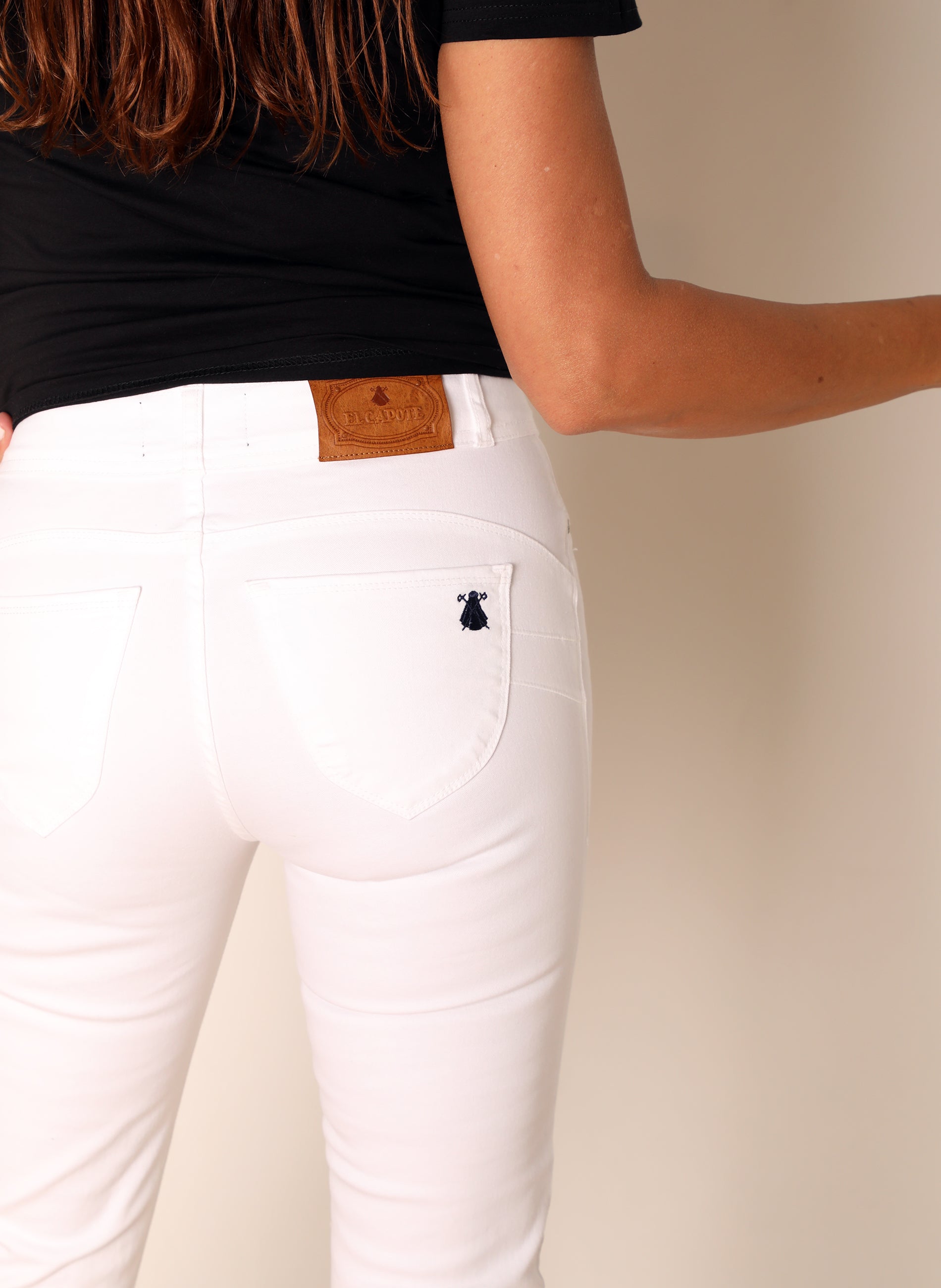 Women's White Navy Logo Pants with 5 Pockets