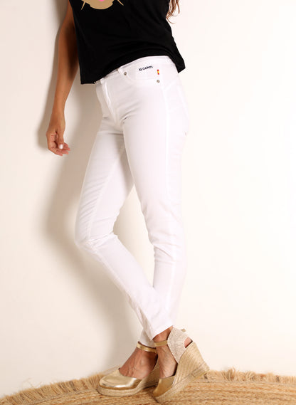 Women's White Navy Logo Pants with 5 Pockets