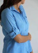 Camisa 100% Lino Azul Añil Mujer