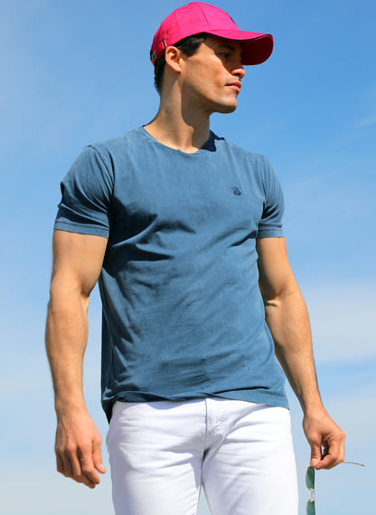 Blau gefärbtes T-Shirt für Herren
