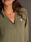 Oversized Khaki Shirt with Two Pockets for Women
