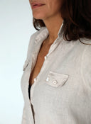 Camisola Bolsillos Lino Camel Mujer