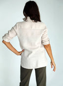 Camisola Bolsillos Lino Camel Mujer