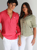 Camisa 100% Lino Verde Kaki Mujer