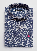 Camisa Flores Azul Marino Lino Hombre