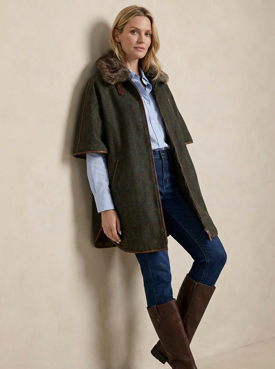 Abrigo Capa Verde Caza Mujer
