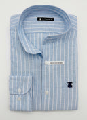 Camisa Cuello Mao Celeste Rayas Hombre