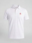 Weißes Herren-Poloshirt mit Nelkenmuster und umgeschlagenem Kragen