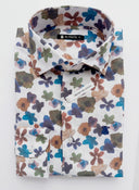 Camisa Flores Marrones Lino Hombre