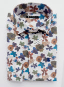 Camisa Flores Marrones Lino Hombre