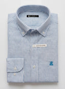 Camisa Rayas Azules Lino Cuello Botón Hombre