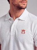 Weißes Herren-Poloshirt mit Nelkenmuster und umgeschlagenem Kragen