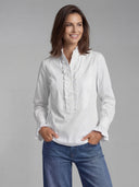 White Shirt with Ruffled Bib and Cuff for Women