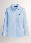 Camisa Azul  Pechera Volantes Mujer