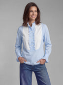 Light Blue Shirt with Ruffled Bib and Cuff for Women