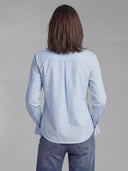 Light Blue Shirt with Ruffled Bib and Cuff for Women