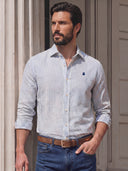 Camisa Lino Azul Rayas Hombre