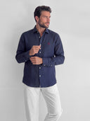 Camisa Azul Marino Lino Hombre