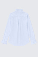Camisa Celeste Pechera con Volante Puño Mujer
