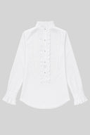 Camisa Blanca Pechera con Volante Puño Mujer