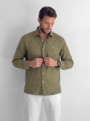 Camisa Verde Kaki Lino Hombre