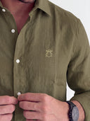 Camisa Verde Kaki Lino Hombre