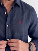 Camisa Azul Marino Lino Hombre