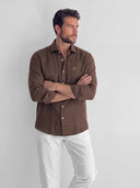 Camisa Marrón Chocolate Lino Hombre