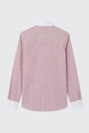 Camisa Rayas Burdeos Cuello y Puños Blancos Mujer