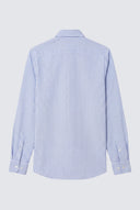 Camisa Rayas Azules Lino Cuello Botón Hombre