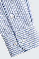 Camisa Rayas Azules Lino Cuello Botón Hombre