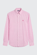 Camisa Rayas Rosas Lino Cuello Botón Hombre