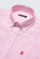 Camisa Rayas Rosas Lino Cuello Botón Hombre