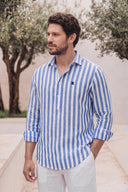 Polera Raya Ancha Azul Lino Hombre