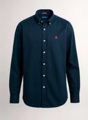 Camisa Hombre Sarga Azul Cuello Botón Capote Rosa