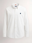 Camisa Hombre Sarga Blanca Cuello Botón Capote Azul