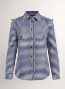 Camisa Cuadro Vichy Azul Volantes Mujer