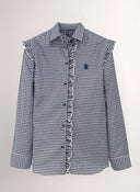 Camisa Cuadro Vichy Azul Volantes Mujer