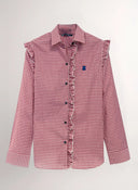 Camisa Cuadro Vichy Burdeos Volantes Mujer