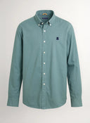 Camisa Hombre Sarga Azul Petróleo Cuello Botón