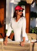 Jersey Blanco Cuello Pico Mujer