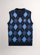 Chaleco Azul Lambswool Cuello Pico Rombos Hombre