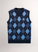 Chaleco Azul Lambswool Cuello Pico Rombos Mujer