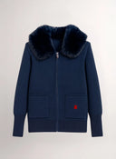 Chaqueta Azul Marino Cuello Pelo Desmontable Mujer