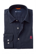 Camisa Azul Sarga Cuello Italiano Hombre