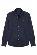 Camisa Azul Sarga Cuello Italiano Hombre