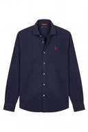 Camisa Azul Sarga Cuello Italiano Hombre