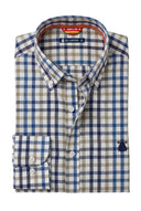 Camisa Cuadros Azul/Camel Cuello Botón Hombre